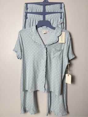 Wild Indigo Baby Blue Pajama Set Polka Dot Ruffles Pants Shorts NWT Small